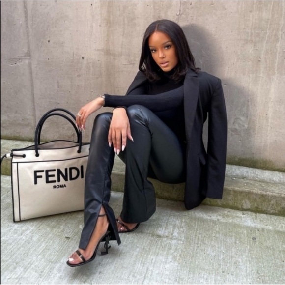 Zara Black Leather Extra Long Split Hem Legging